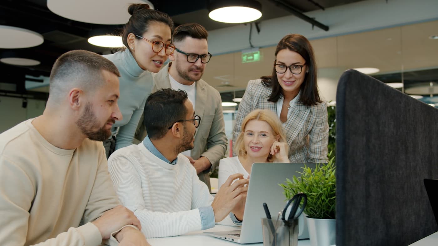 Team collaborating in office
